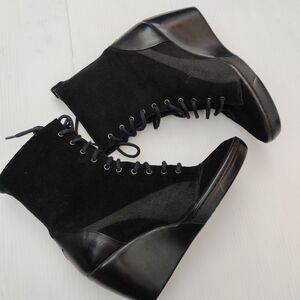 Puma Black Leather Lace-Up Wedge Booties